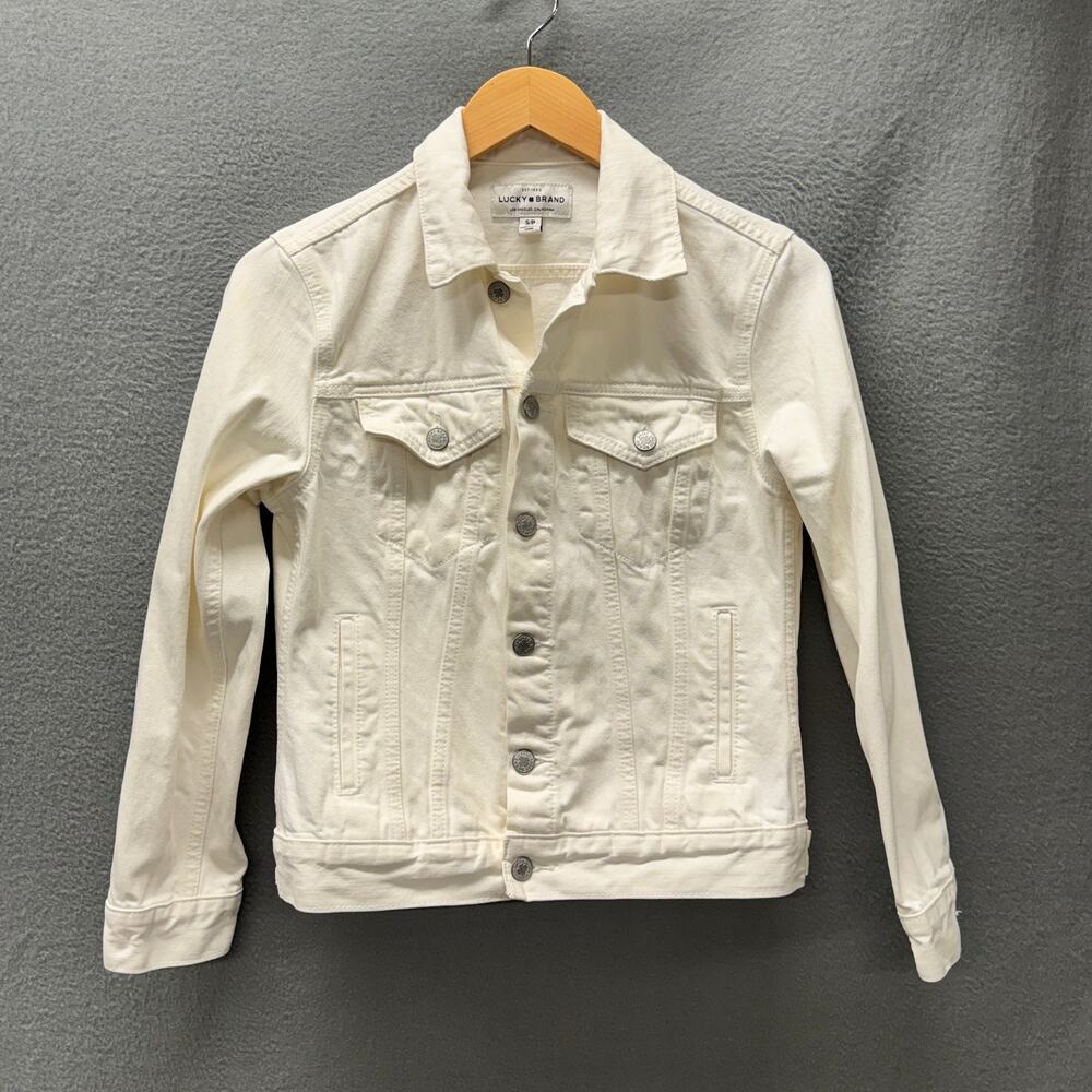 Lucky Brand Jean Jacket Womens Small White Denim Tomboy Trucker Button Up